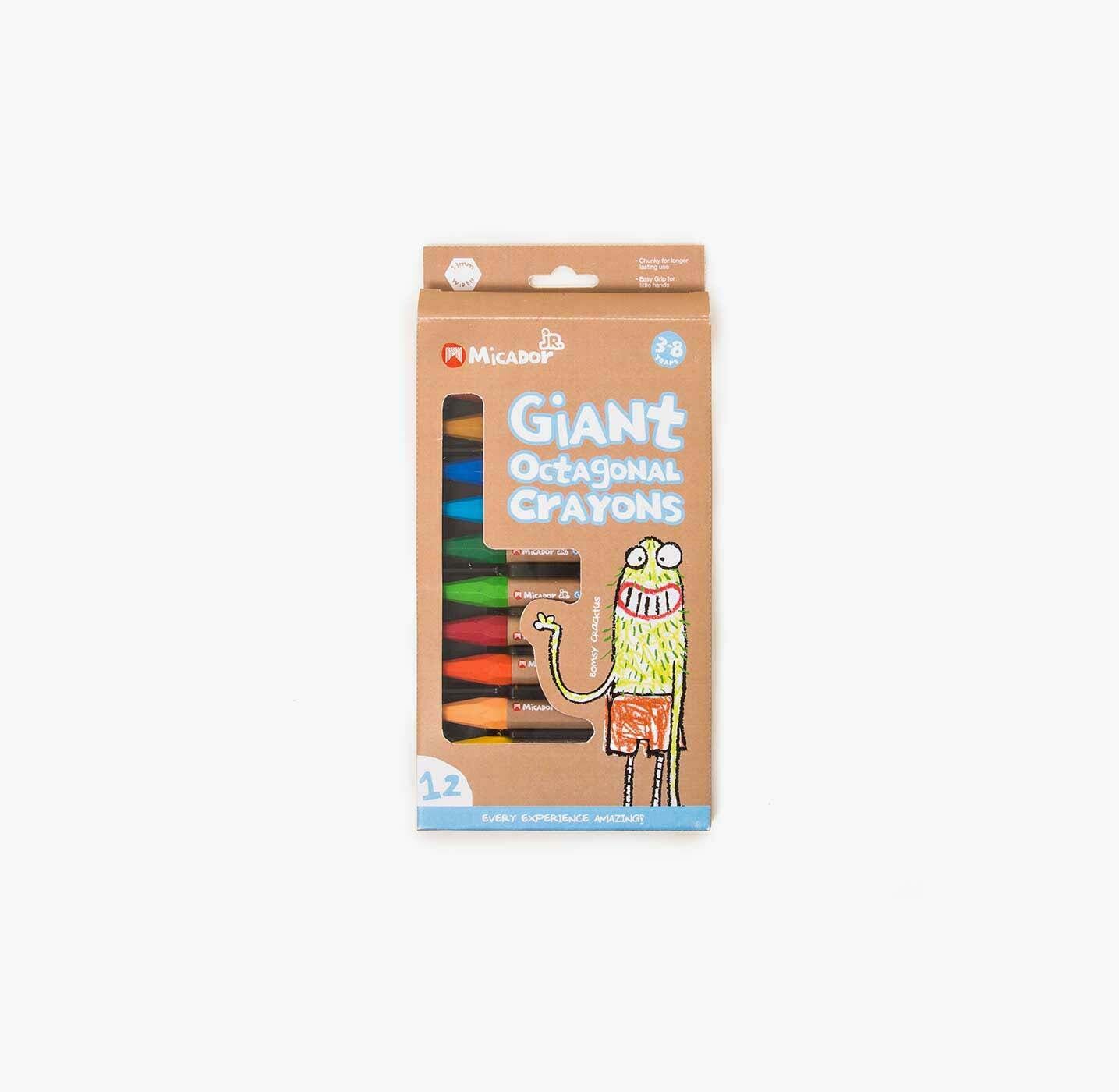 Micador Jr. Giant Wax Crayons Octagonal Pack Of 12