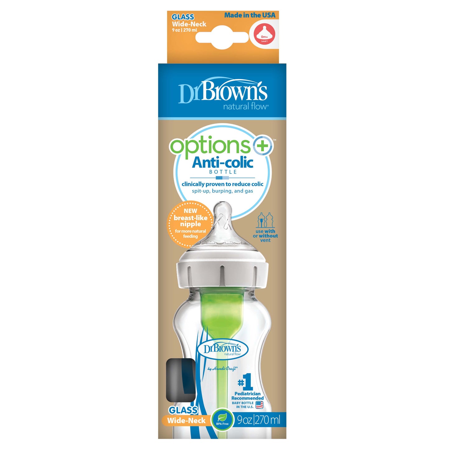 Dr Brown's Options+ Bottle Glass 270Ml Wide Neck X1