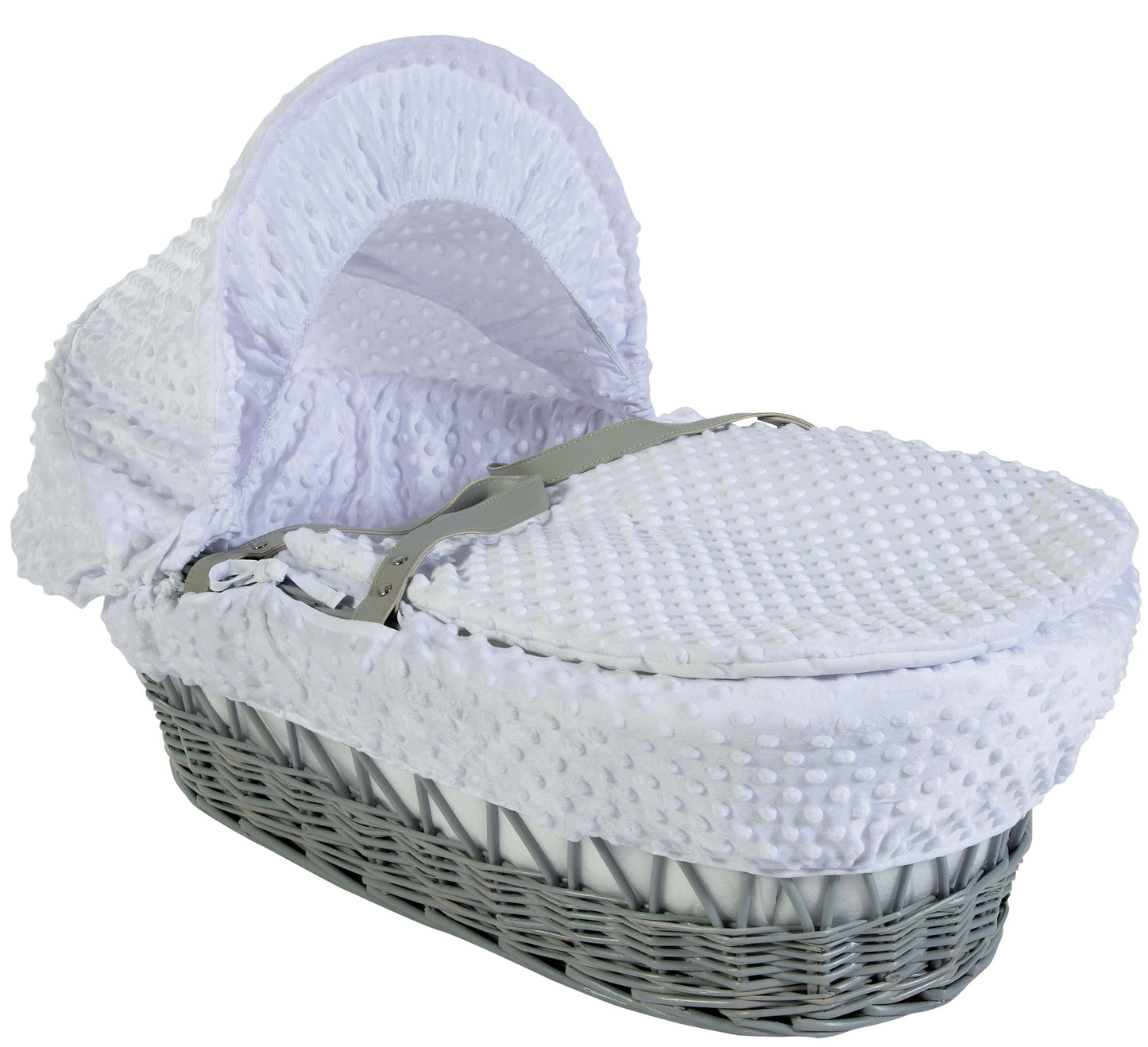 Cuddles Moses Basket White Dimple On Grey Wicker